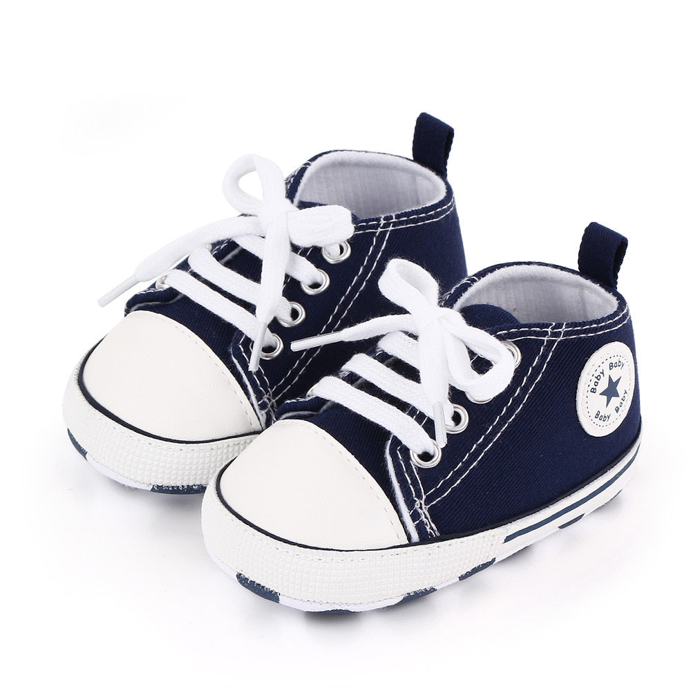 Baby Shoes Boy Girl Star Solid Sneaker Cotton Soft Anti-Slip Sole Newborn Infant First Walkers Toddler Casual Canvas Crib Shoes - nevaehshalo