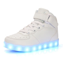 Load image into Gallery viewer, Led Children Shoes USB Charging Basket Shoes With Light Up Kids Casual Boys&amp;Girls Luminous Sneakers Gold silver - nevaehshalo
