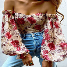 Load image into Gallery viewer, Elegant Floral Print Strapless Chiffon  Fashion Women Off Shoulder Halter Sexy Blouse
