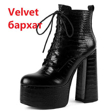 Load image into Gallery viewer, Women Ankle Boots Cross-Tied Platforms Genuine Leather High Heels
