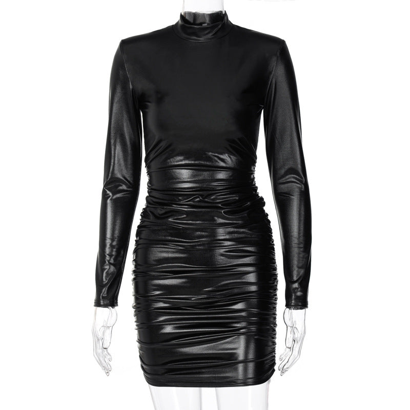 New Fashion Sexy Slim Slimming Ruffled Long Sleeve Dress Knitted Bag Hip Skirt - nevaehshalo