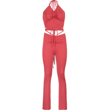 Load image into Gallery viewer, Street Sexy Halter  Back Vest High Waist Casual Pants Suit Two Piece Set
