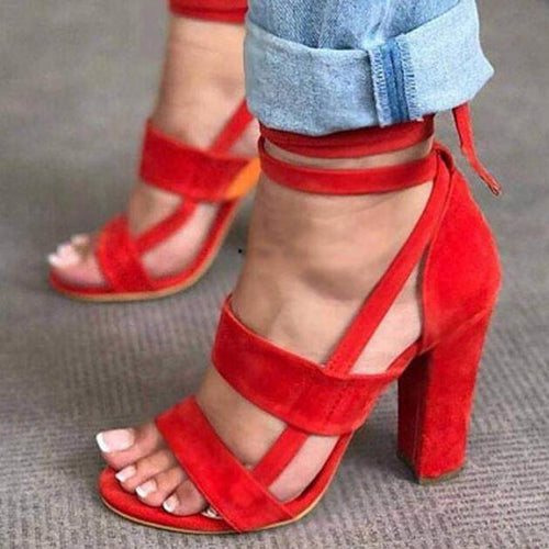 Cross Strap High Heel Thick Heel Plus Size women Shoes Sandals - nevaehshalo