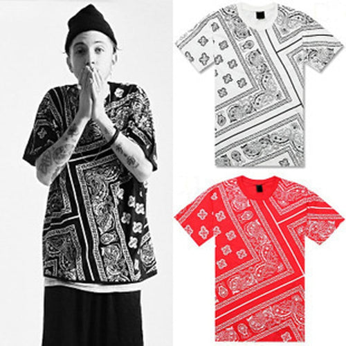 Bandana Shirt Cotton West Cashew T Shirt Bandana  Men Fashion Camisa Hip Hop Bandana T Shirt - nevaehshalo