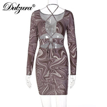 Load image into Gallery viewer, Dulzura Zebra Print Women Lace Up Long Sleeve Mini Dress V Neck - nevaehshalo
