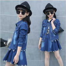 Load image into Gallery viewer, Children Clothing Set Boutique Outfits Long Sleeve Denim Jacket Beaded Denim Skirt Two Piece Teenage Girls Clothes 10 12 Years - nevaehshalo
