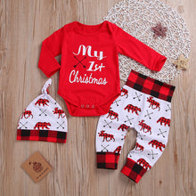 Load image into Gallery viewer, Lovely Baby Boy Girl My First Christmas Letter Romper Kids T-Shirts Pant  Hat Outfits
