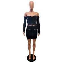 Load image into Gallery viewer, 2 Piece Set Women Long Sleeve Belt Top And Skirt Set - nevaehshalo
