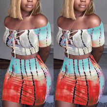 Load image into Gallery viewer, Sexy Women 2 Piece Set Bodycon Skirt Set Casual Clubwear Party Crop Top Wrap Skirts For Women Slash Neck Female Bandage Clothing - nevaehshalo
