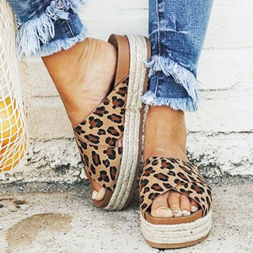 Sexy Leopard Sandals Summer Women Slippers Open Toe Platform Casual Shoes Ladies Outdoor Beach Flip Flops Female Slides - nevaehshalo