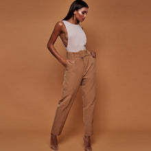 Load image into Gallery viewer, Women Casual Pants High Waist Autumn Belted Straight Leg Slacks - nevaehshalo
