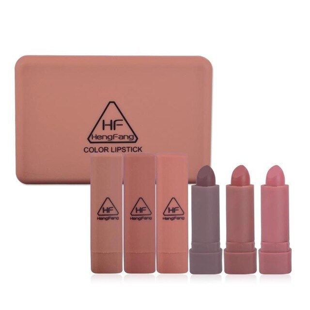 6Pcs/set Pumpkin Color Matte Lipstick Set Long-lasting Waterproof Nude Batom Lipstick Kit With Mirror Lips Makeup Lipstcks TSLM2 - nevaehshalo