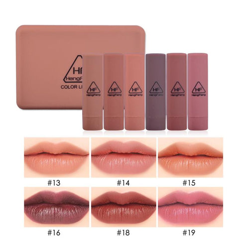 6Pcs/set Pumpkin Color Matte Lipstick Set Long-lasting Waterproof Nude Batom Lipstick Kit With Mirror Lips Makeup Lipstcks TSLM2 - nevaehshalo