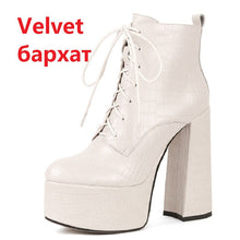 Load image into Gallery viewer, Women Ankle Boots Cross-Tied Platforms Genuine Leather High Heels
