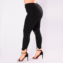 Load image into Gallery viewer, Women Holes Plus Size Jeans Pants Skinny Elastic Pencil Pants Mid Waist Black Jeans Woman Casual Spring 2-7XL Trousers - nevaehshalo
