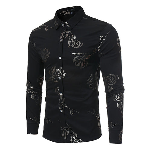 Black Rose Floral Print Shirt Men - nevaehshalo