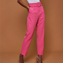 Load image into Gallery viewer, Women Casual Pants High Waist Autumn Belted Straight Leg Slacks - nevaehshalo
