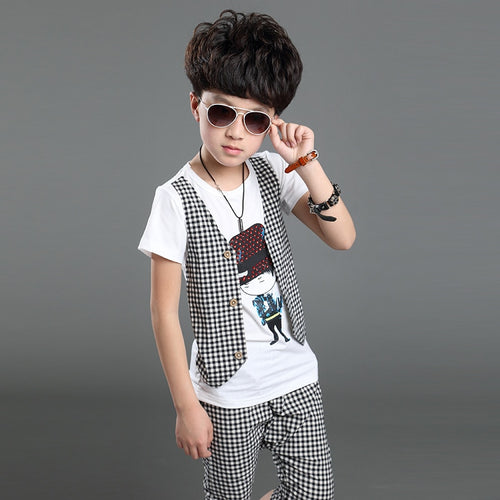 Boys Summer  Two Sets of Sportswear Short Sleeve T Shirt +pant - nevaehshalo