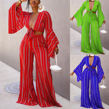 Load image into Gallery viewer, New Women&#39;s Long Sleeve Sexy Short Top Wide Leg Pants Suit
