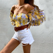 Load image into Gallery viewer, Elegant Floral Print Strapless Chiffon  Fashion Women Off Shoulder Halter Sexy Blouse
