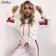 Load image into Gallery viewer, 2 piece set women White Red Casual Sweat Pants Hooded Sweatshirt
