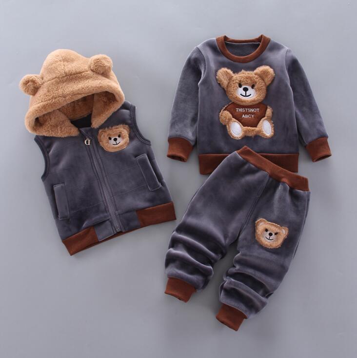 Boys and  Girls Autumn  Warm Hoody  Pants 3Pcs Suit - nevaehshalo