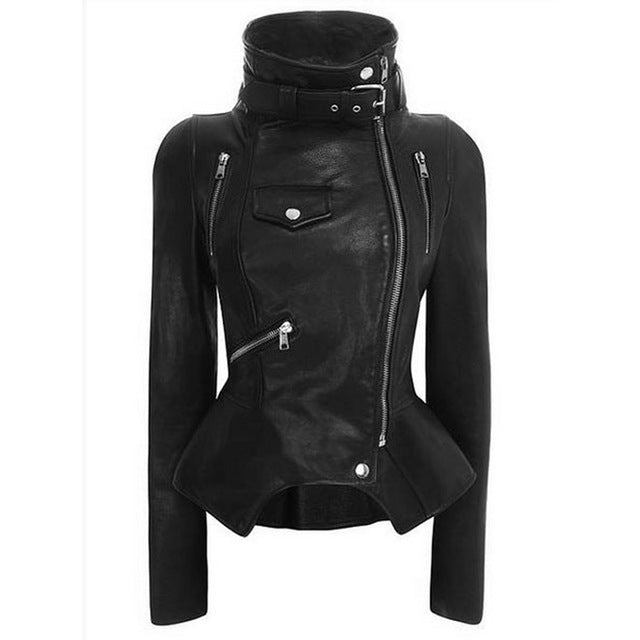 Motorcycle Leather Gothic Jacket Women  Fashion Black