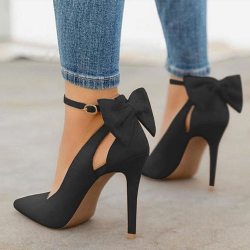 Women High Heels Brand Pumps Women Shoes Pointed Toe Buckle Strap Butterfly Summer Sexy Party Shoes Wedding Shoes - nevaehshalo