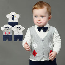 Load image into Gallery viewer, Boy Rompers  Tie Gentleman Suit Bow - nevaehshalo
