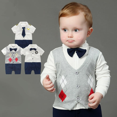 Boy Rompers  Tie Gentleman Suit Bow - nevaehshalo