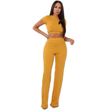 Load image into Gallery viewer, Women knitted long sleeve o-neck crop top wide leg pants 2 piece set for female women tops pants two pieces sets women&#39;s suits - nevaehshalo
