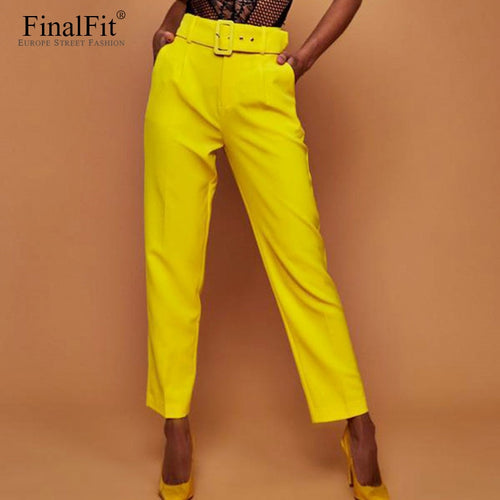 Women Casual Pants High Waist Autumn Belted Straight Leg Slacks - nevaehshalo