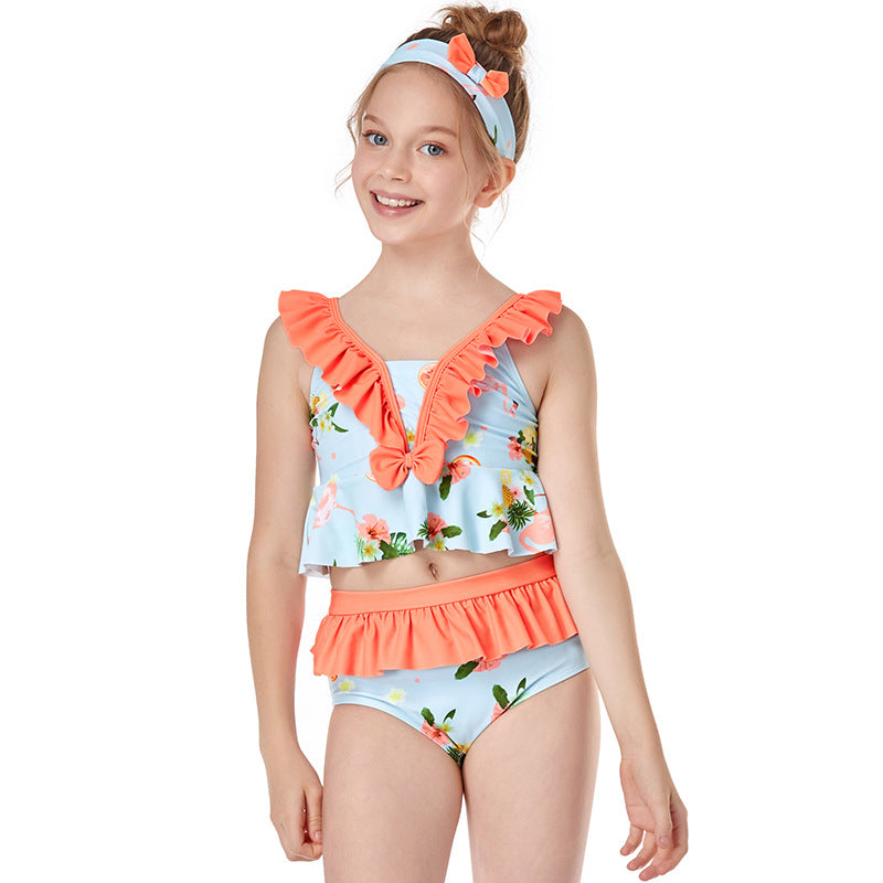 New Children's Ruffle High Waist Bikini European and American Style Split Girls Swimsuit - nevaehshalo