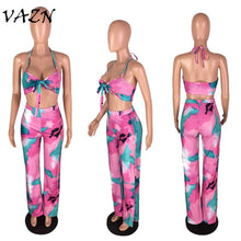 Load image into Gallery viewer, Sexy Beach Style 2 piece Women Set Print Halter Strapless Long Pant Bodycon Set - nevaehshalo
