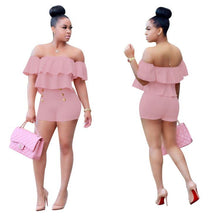 Load image into Gallery viewer, Women  Two Pieces Set Women Ruffles Crop Top And Shorts Bodycon Bodysuit - nevaehshalo
