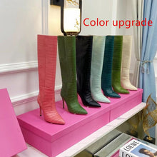 Load image into Gallery viewer, Candy Color Sexy Crocodile Leather Knee-Length High Boots Pointed Toe
