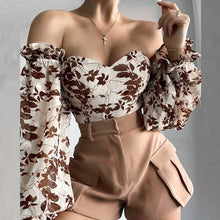 Load image into Gallery viewer, Elegant Floral Print Strapless Chiffon  Fashion Women Off Shoulder Halter Sexy Blouse
