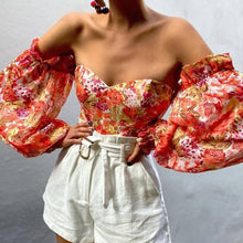 Load image into Gallery viewer, Elegant Floral Print Strapless Chiffon  Fashion Women Off Shoulder Halter Sexy Blouse
