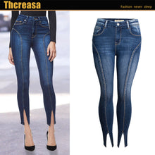 Load image into Gallery viewer, Jeans New Style Mid-Waist Elastic Split Hem Trendy High Quality Washed Nine-Point Jeans
