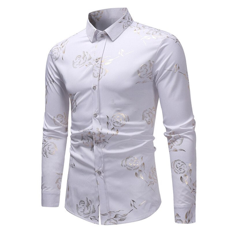 Black Rose Floral Print Shirt Men - nevaehshalo