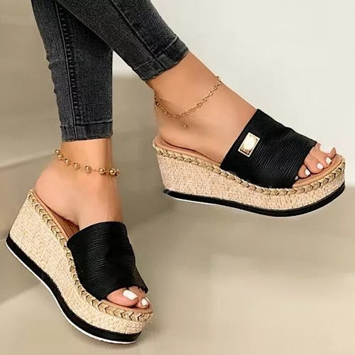 New Female Shoes Fashion Heeled Casual Summer Slides Slippers - nevaehshalo