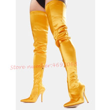 Load image into Gallery viewer, Candy Pink Satin Thigh High Boots Women  Shiny
