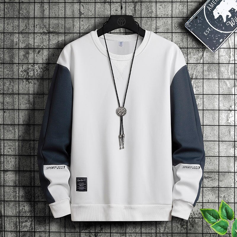 Fashion Patchwork Men  Autumn New Street  Casual Loose Pullover Korean Long Sleeved Top M-5XL - nevaehshalo