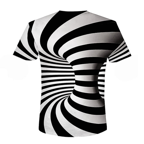 Print Short sleeved Tees Men Black And White Vertigo Hypnotic colorful Printing 3D T shirt - nevaehshalo