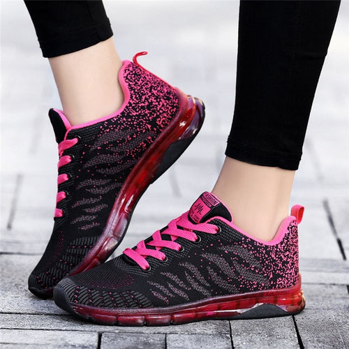 Comfortable Gym Sport Shoes Female Stability Athletic Fitness Sneakers Flying Woven Air Cushion Net Shoes - nevaehshalo