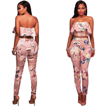 Load image into Gallery viewer, Summer Women Clothes  Flower two piece set Print off shoulder crop top Ruffles cropped
