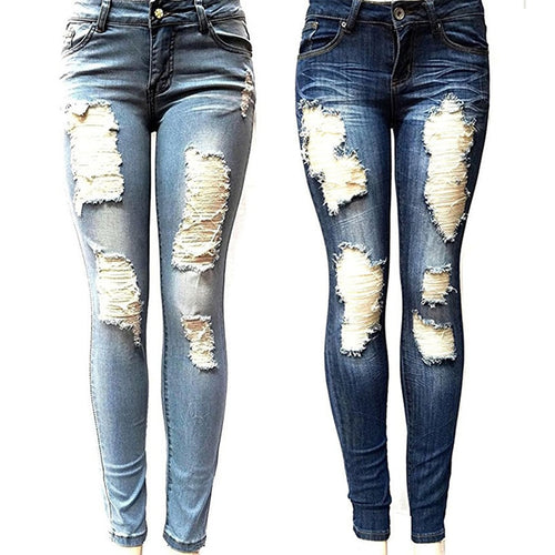 S-XXL Women's Skinny Hole Ripped Jeans New Fashion - nevaehshalo