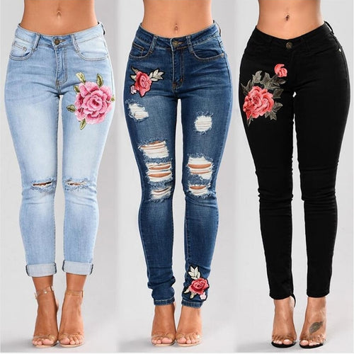 Stretch Embroidered Jeans For Women - nevaehshalo