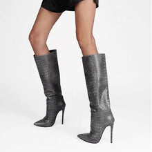 Load image into Gallery viewer, Candy Color Sexy Crocodile Leather Knee-Length High Boots Pointed Toe
