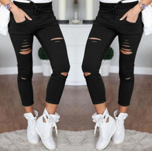 Load image into Gallery viewer, Skinny Jeans Women Denim Pants Holes Destroyed Knee Pencil Pants Casual Trousers Black White Stretch Ripped Jeans - nevaehshalo
